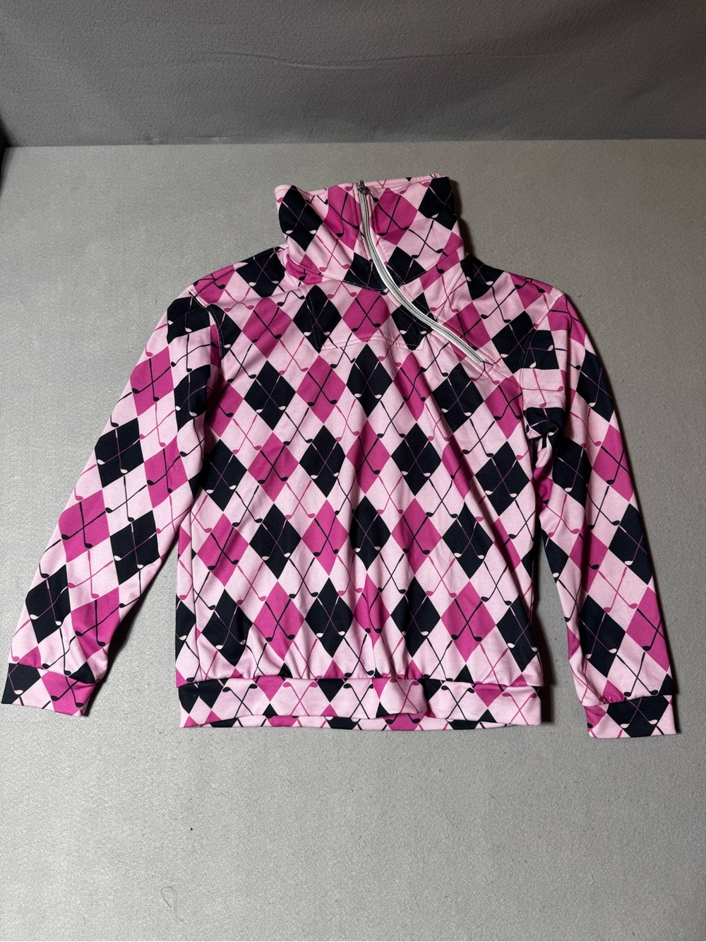 Cegolf Women’s Pink Argyle Golf Zip-Front Jacket Size M